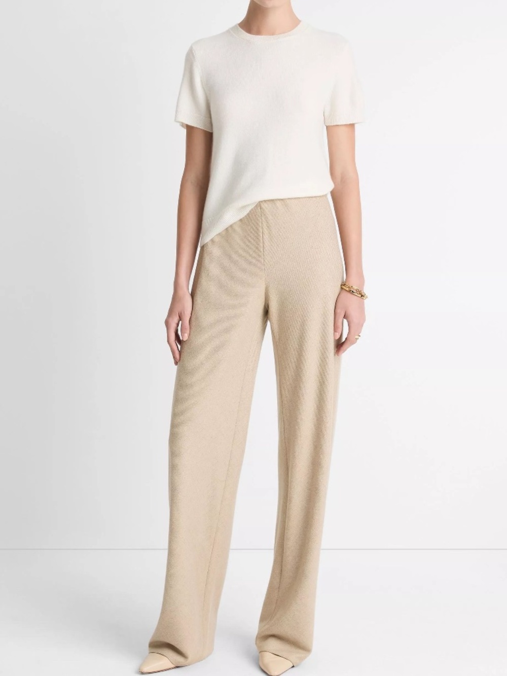 Vince Italian Wool Blend High Waist Bias Wide Leg Pants Oat M NWT